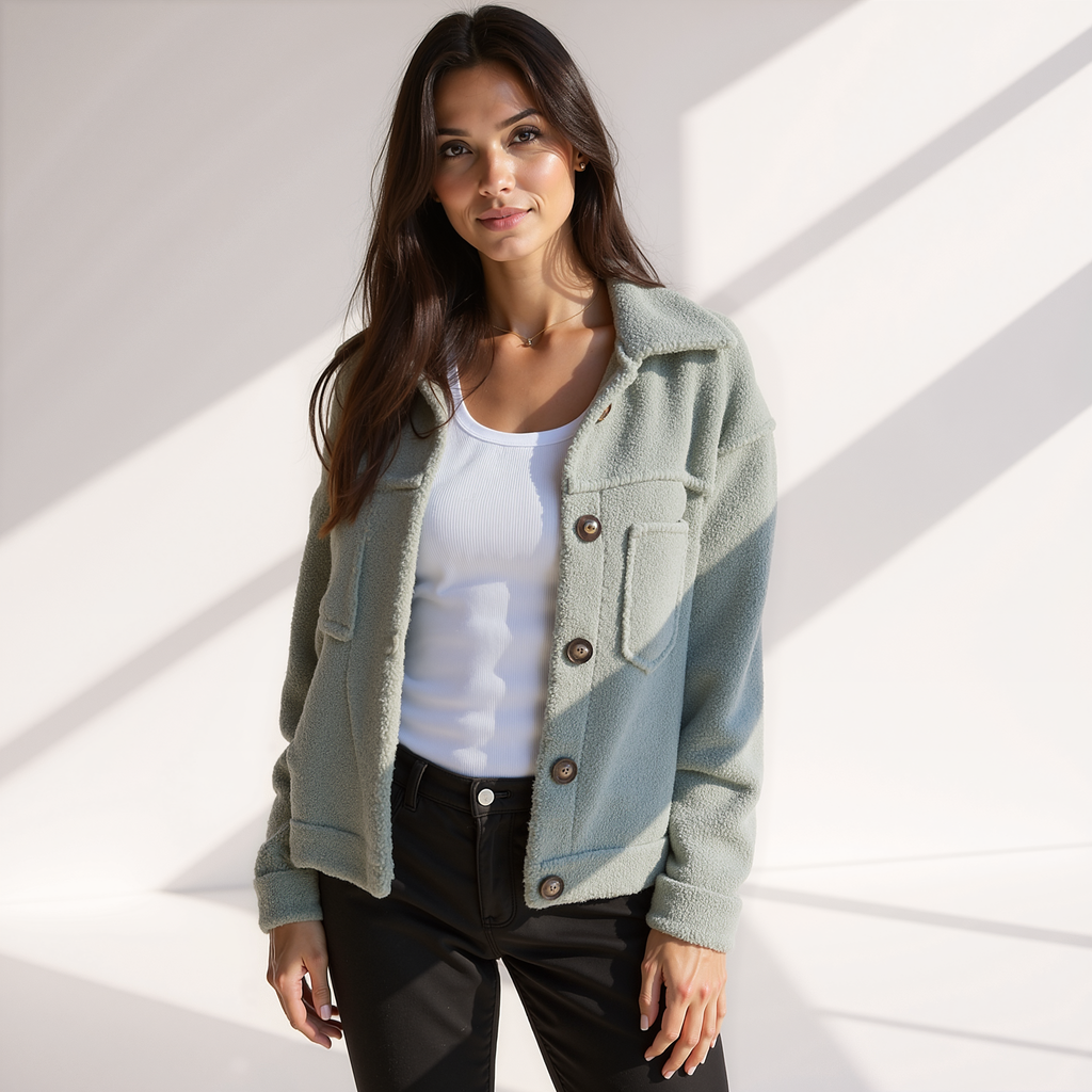 Zachte Fleece Shacket met Knopen en Opgestikte Zakken