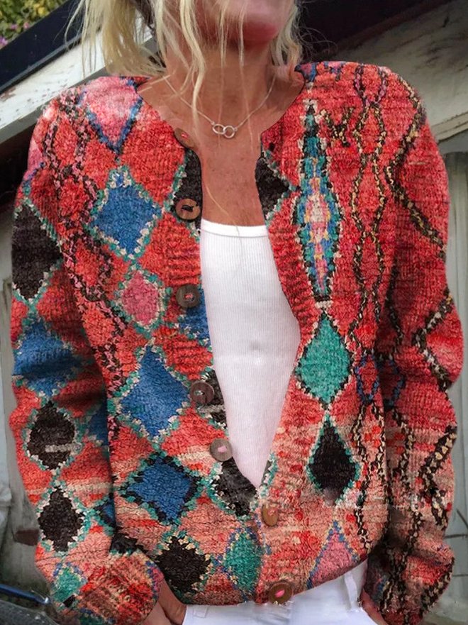 Emora Nova - Dames Gebreide Vest met Bloemenprint - Casual Chic