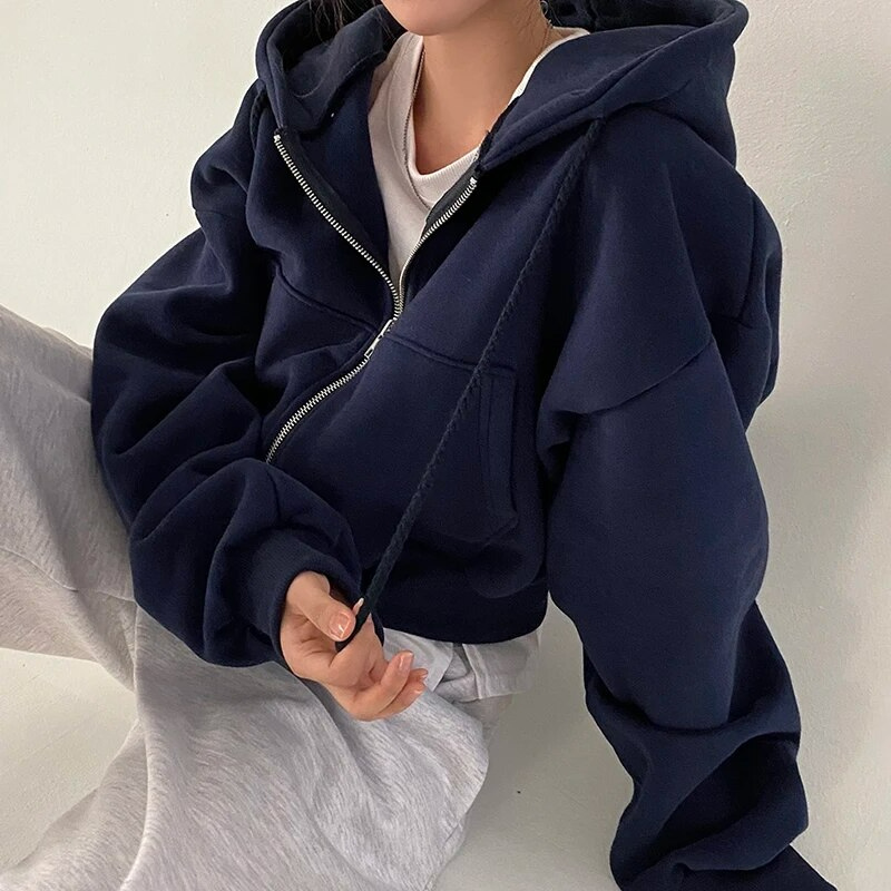 Crop Hoodie met Rits – Oversized Pasvorm