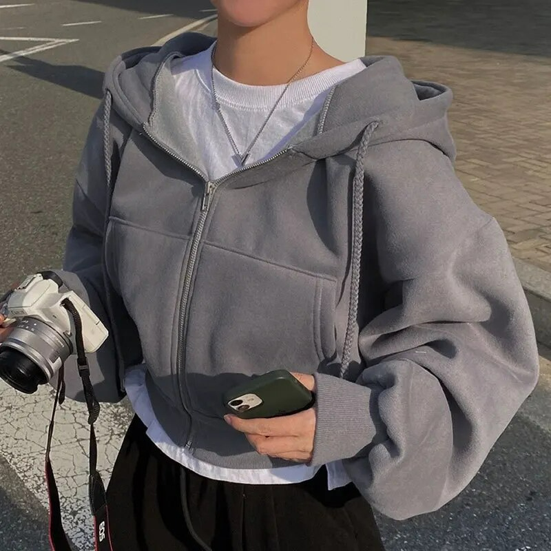 Crop Hoodie met Rits – Oversized Pasvorm