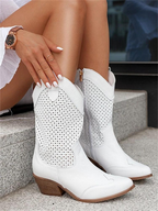 Perforatie Cowboy Laarzen – Suède Look Mid-Calf