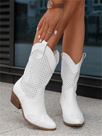 Perforatie Cowboy Laarzen – Suède Look Mid-Calf