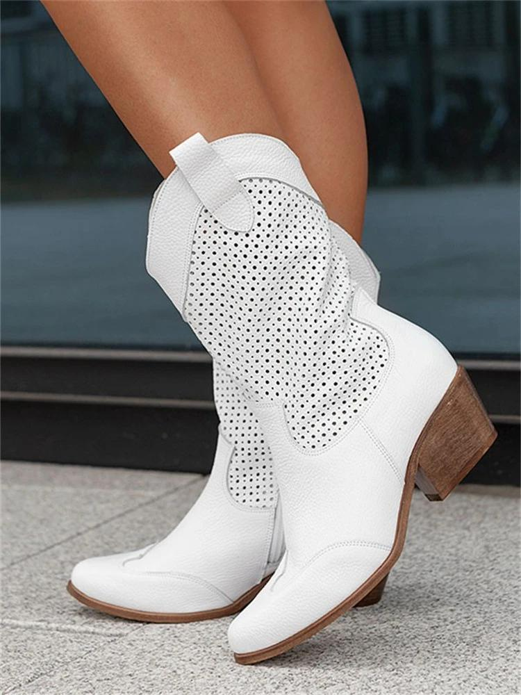 Perforatie Cowboy Laarzen – Suède Look Mid-Calf