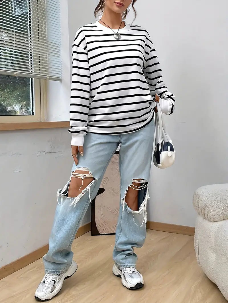 Emora Nova - Casual Vrouwen Top - Zwart/Wit Gestreept