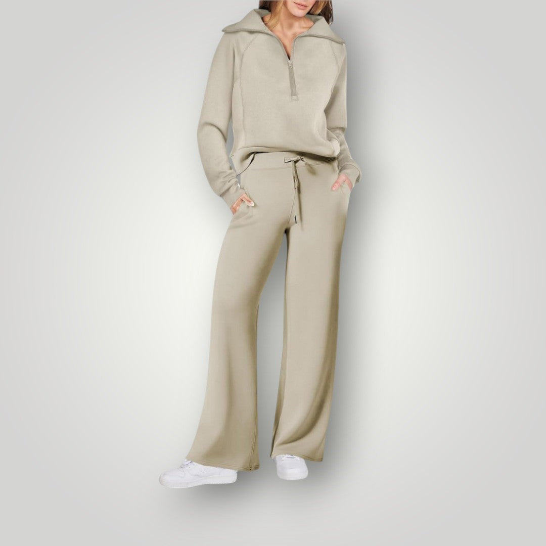 Loungewear Set met Wijdvallende Pijpen – Quarter-Zip