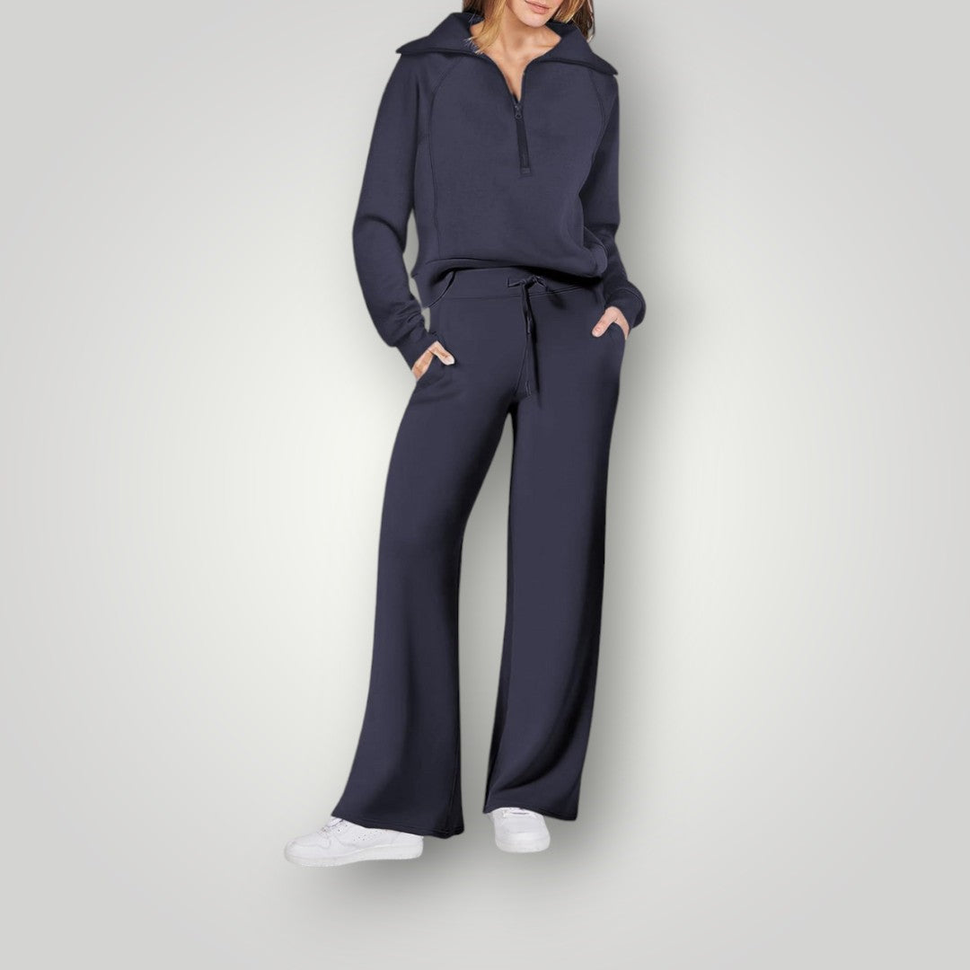 Loungewear Set met Wijdvallende Pijpen – Quarter-Zip