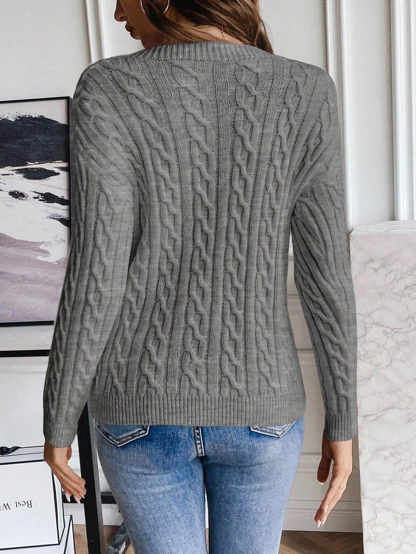 Gebreide Trui – Klassiek Kabelpatroon Grijs