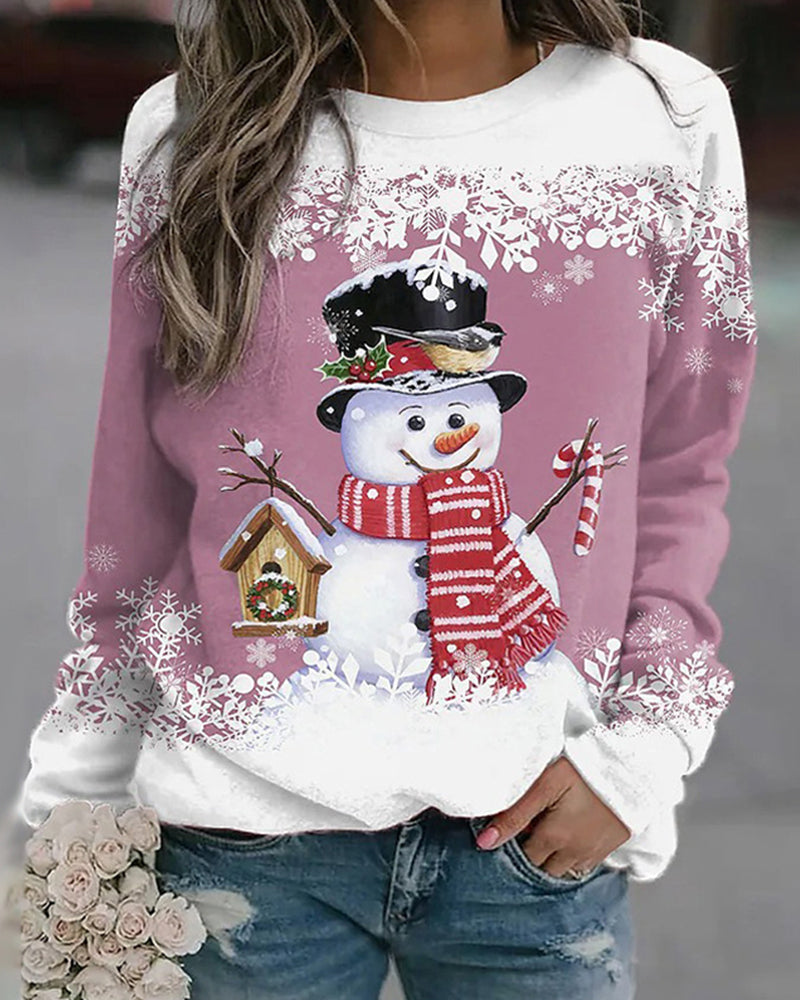 Meerkleurig kerstsweatshirt met sneeuwpoppen in de kleur Roze voor dames in stijl ideaal voor de herfst.