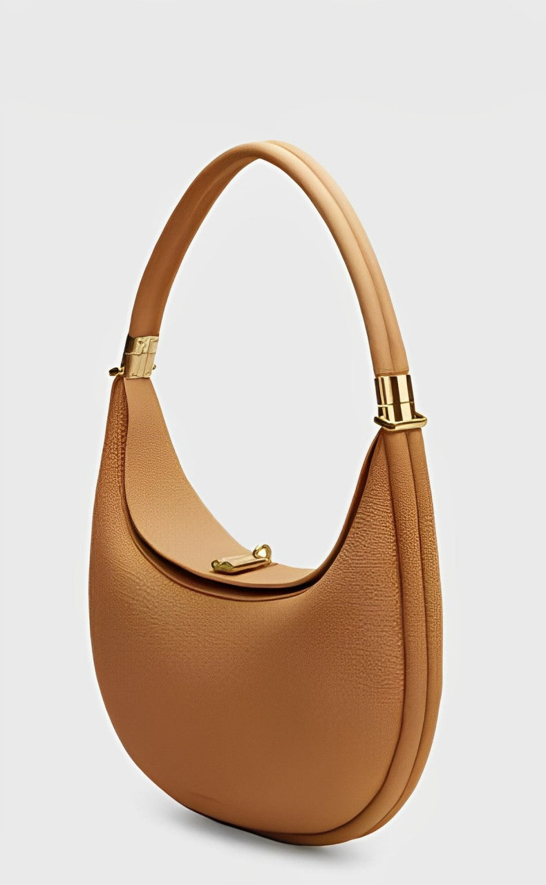 Emora Nova - Chique Halvemaan Schoudertas van Textuur Leer