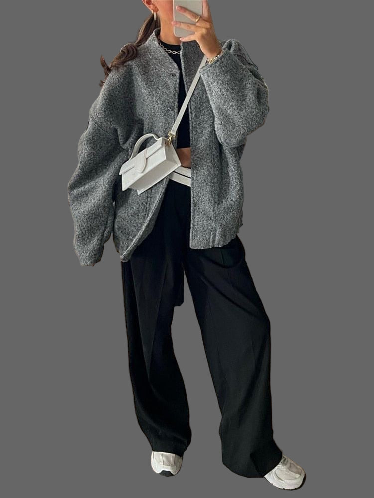 Relaxte Oversized Bomber – Zachte Bouclé Jas