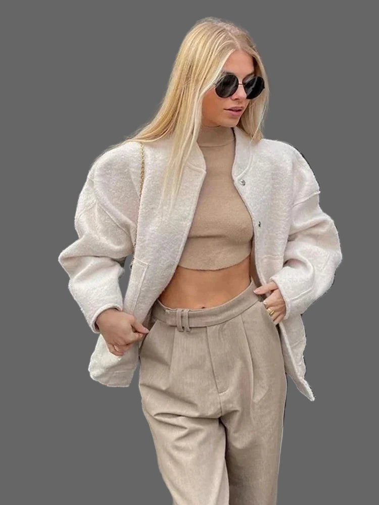 Relaxte Oversized Bomber – Zachte Bouclé Jas