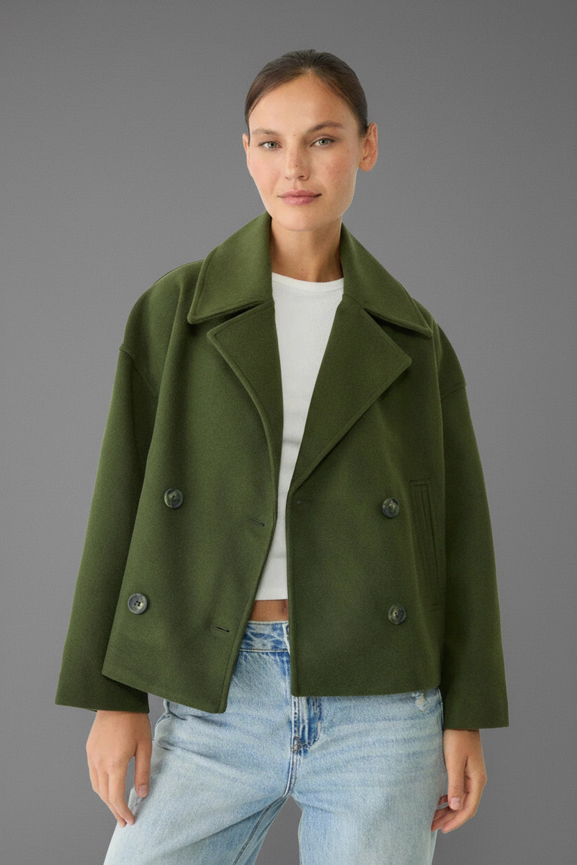 Korte Dubbele Rij Jas – Getailleerde Cropped Pasvorm