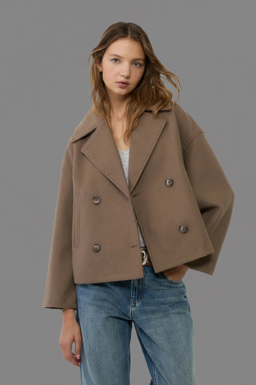 Korte Dubbele Rij Jas – Getailleerde Cropped Pasvorm