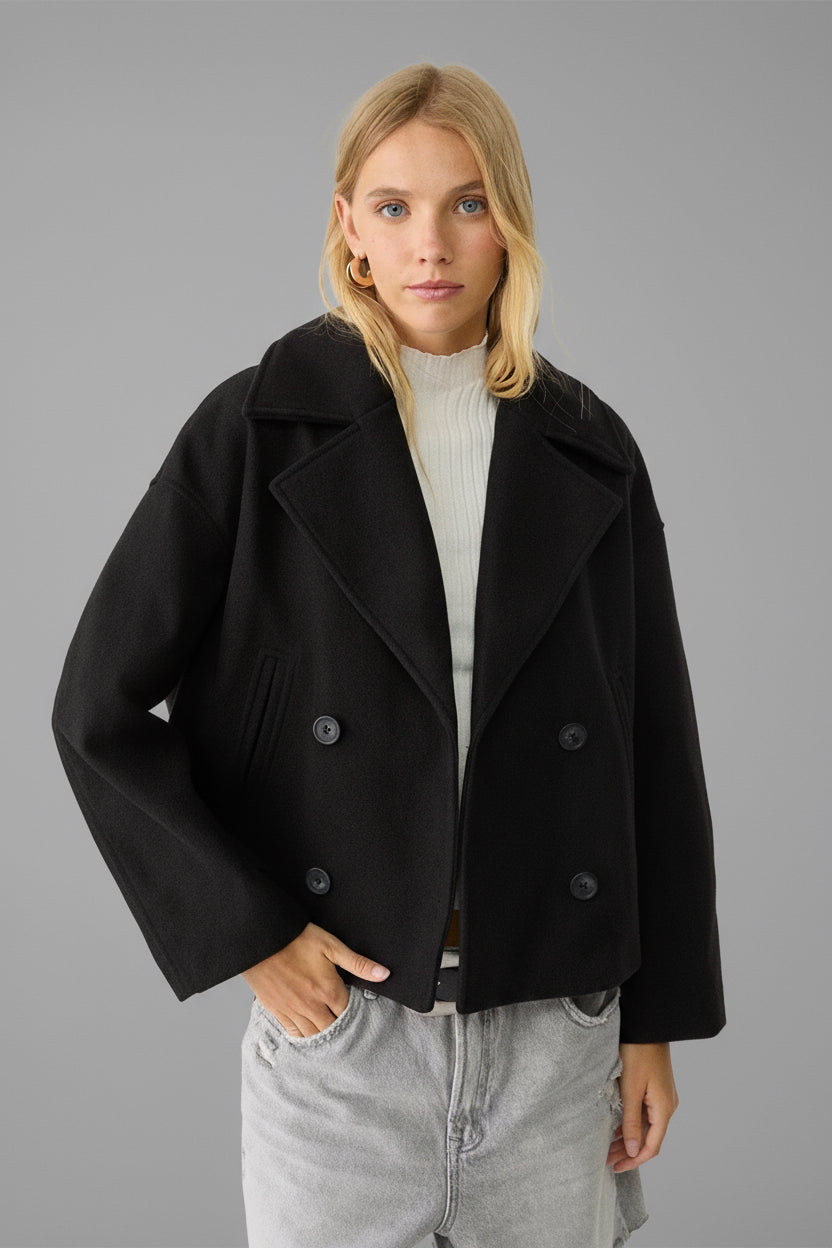 Korte Dubbele Rij Jas – Getailleerde Cropped Pasvorm