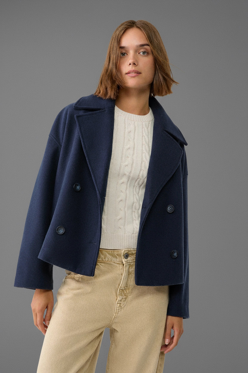 Korte Dubbele Rij Jas – Getailleerde Cropped Pasvorm