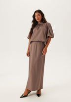 Plooi Top met Opstaande Kraag en Pofmouwen