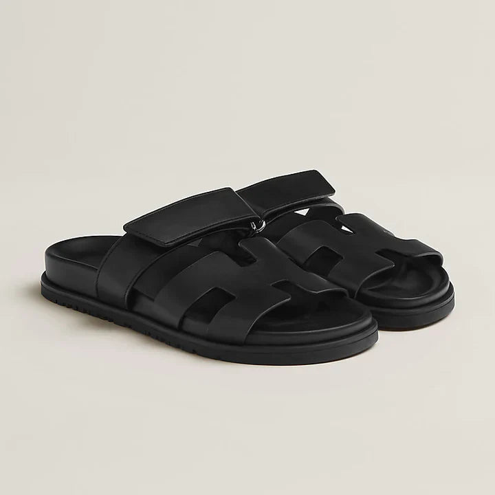 Verstelbare Lederen Platte Sandalen – Robuuste Zolen