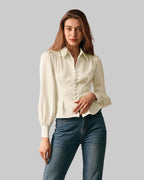 The Satin Puff Sleeve Blouse Tops - RIHOAS