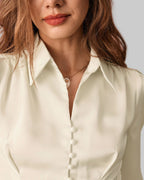 The Satin Puff Sleeve Blouse Tops - RIHOAS