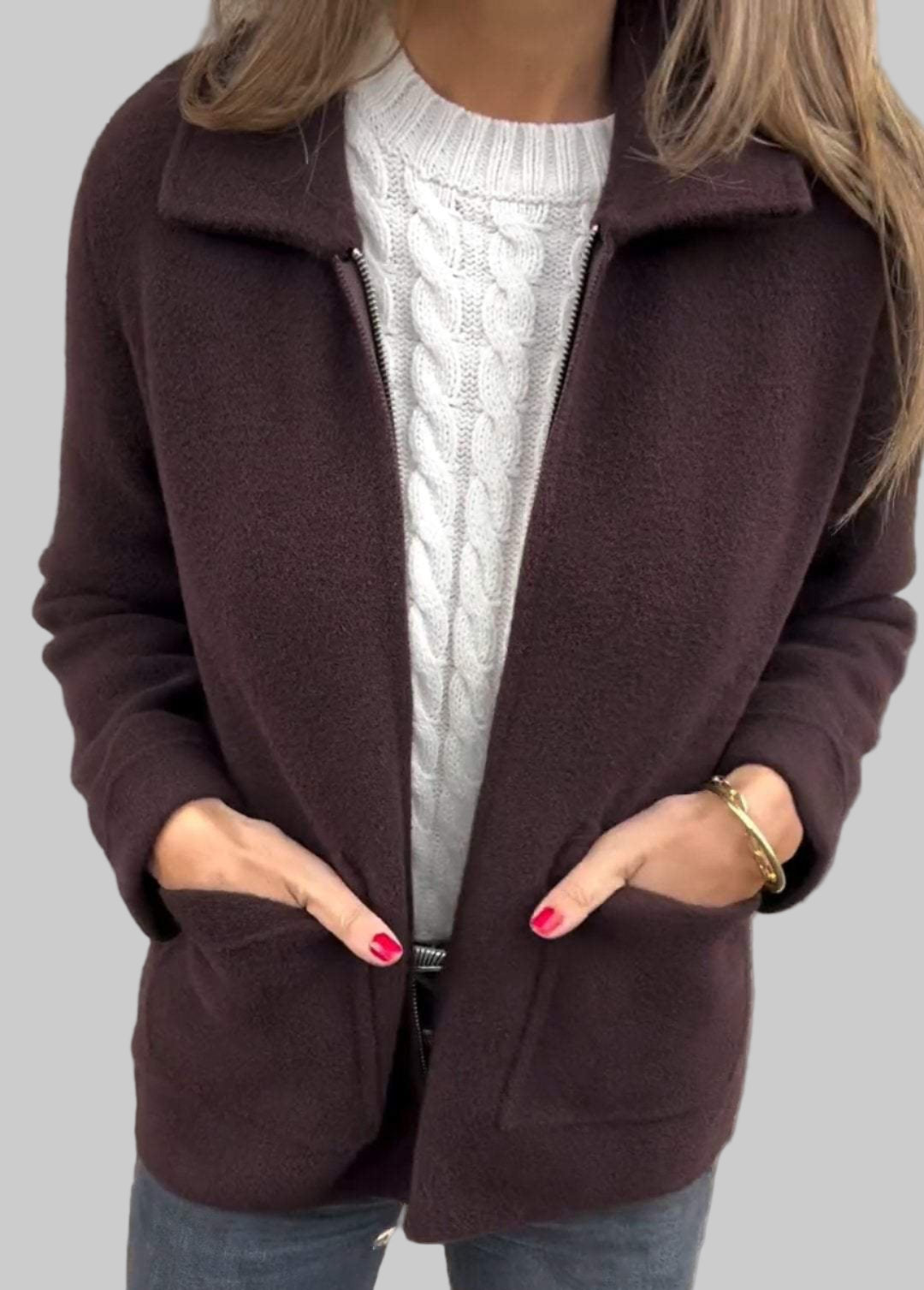 Luxe Zachte Jas Met Opstaande Kraag