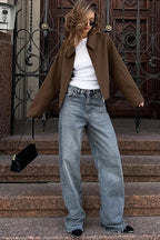 Emora Nova - Hedendaagse Vrouwen Cropped Jacket - Bruin