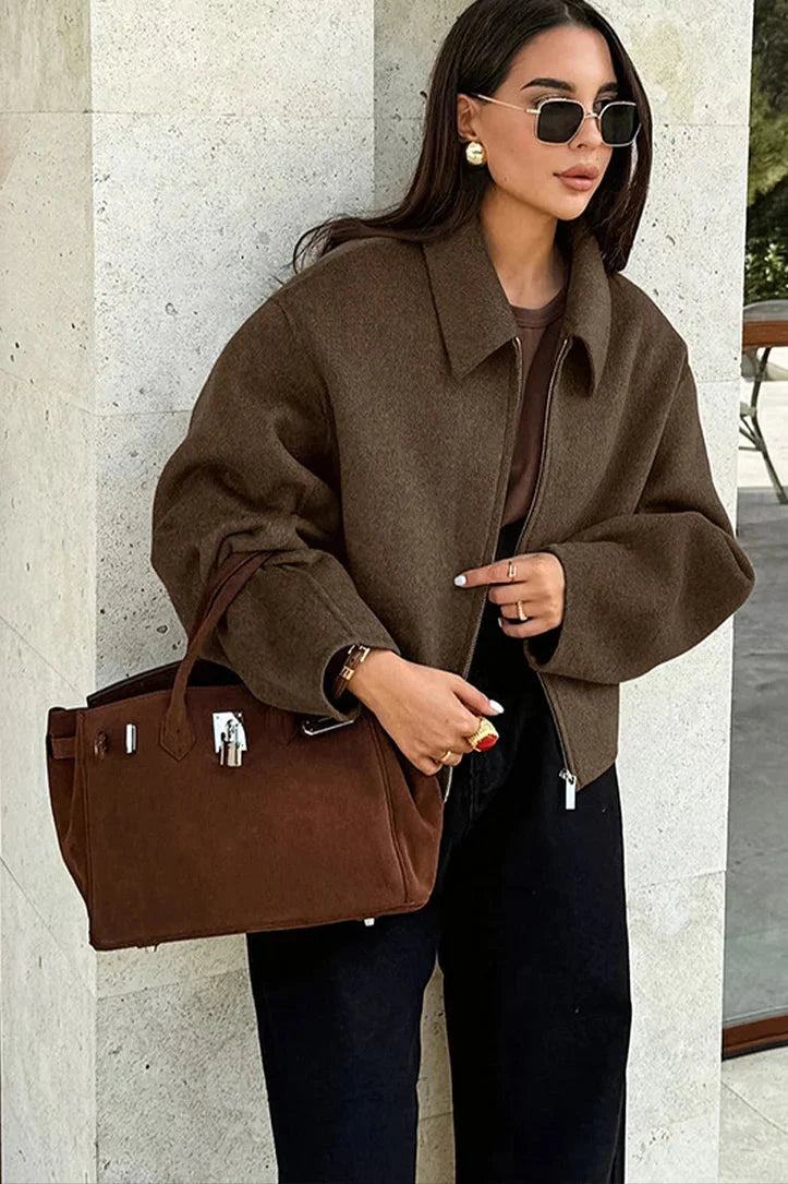 Emora Nova - Hedendaagse Vrouwen Cropped Jacket - Bruin