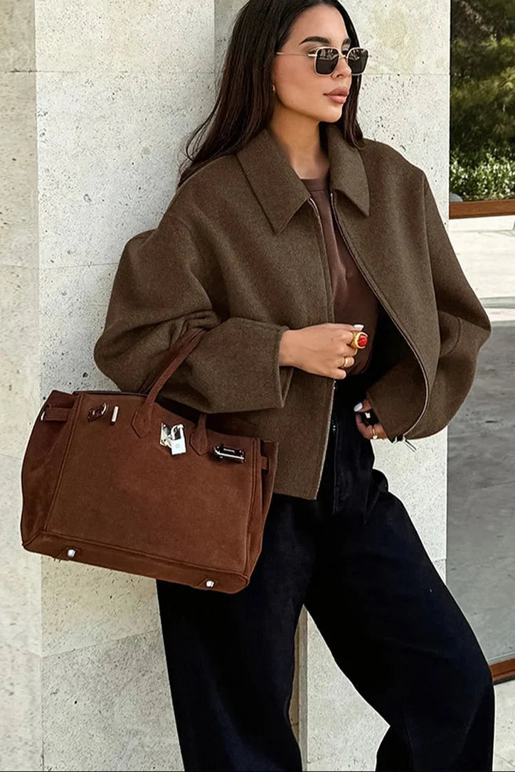 Emora Nova - Hedendaagse Vrouwen Cropped Jacket - Bruin