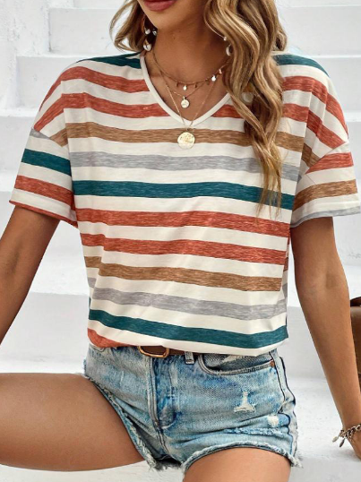 Emora Nova - Trendy Dames T-shirt met Horizontale Strepen - Zomer