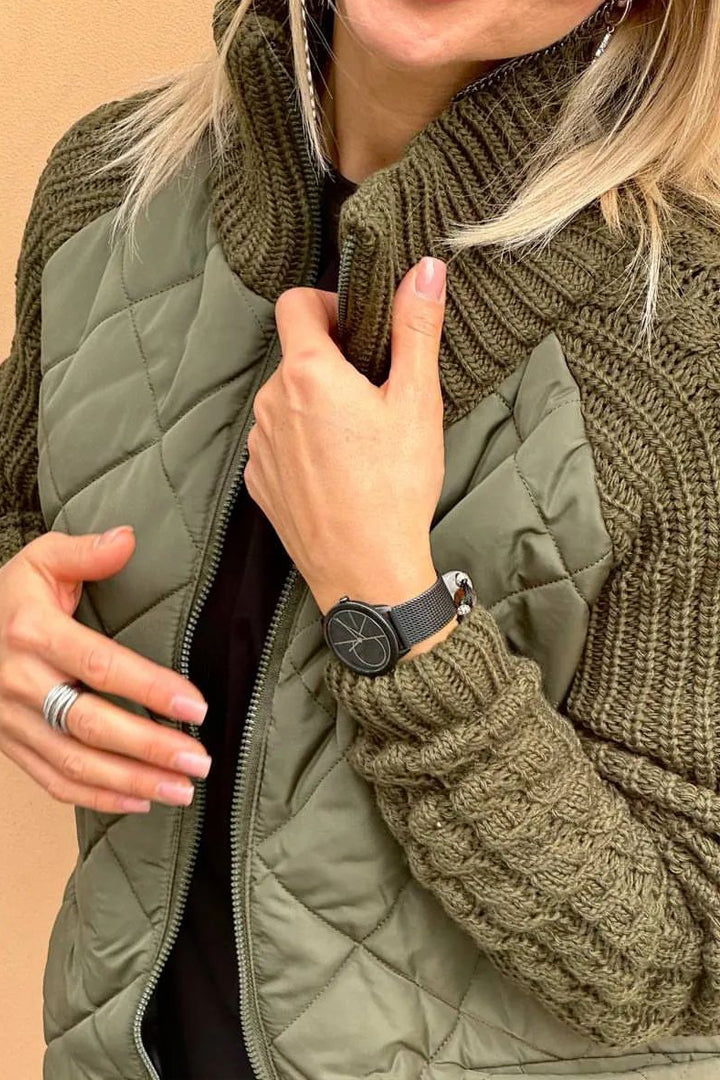 Emora Nova - Stijlvolle Dames Jas met Gebreide Mouwen - Herfst/Winter