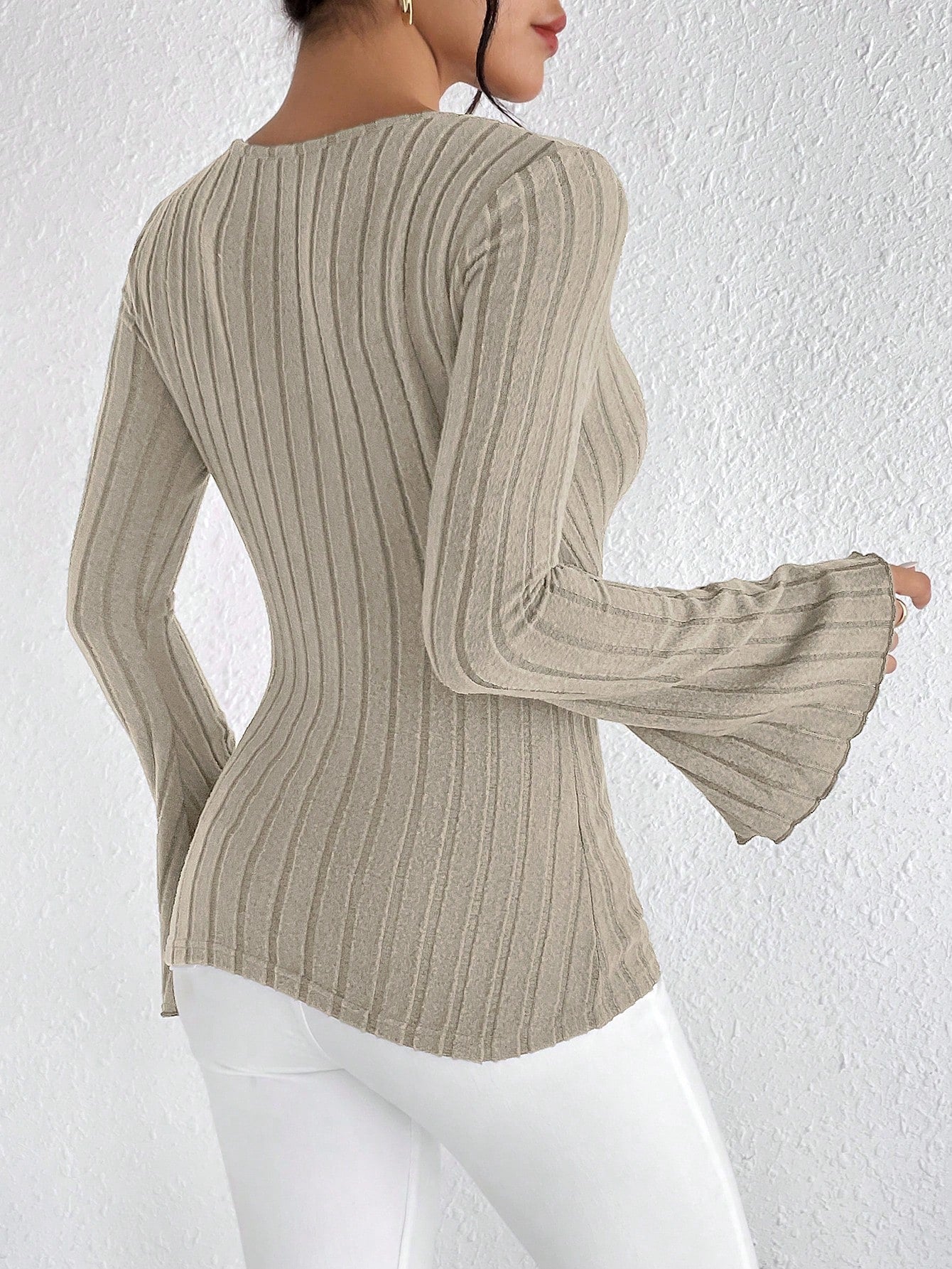 Emora Nova - Vrouwen Gebreide Wrap Top met Bell Sleeves