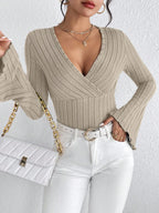 Emora Nova - Vrouwen Gebreide Wrap Top met Bell Sleeves